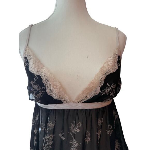 Y2K Sheer Black Baby‎ Doll Lace Slip Top L Peacocks Floral Fairy Goth Romantic - Picture 3 of 9
